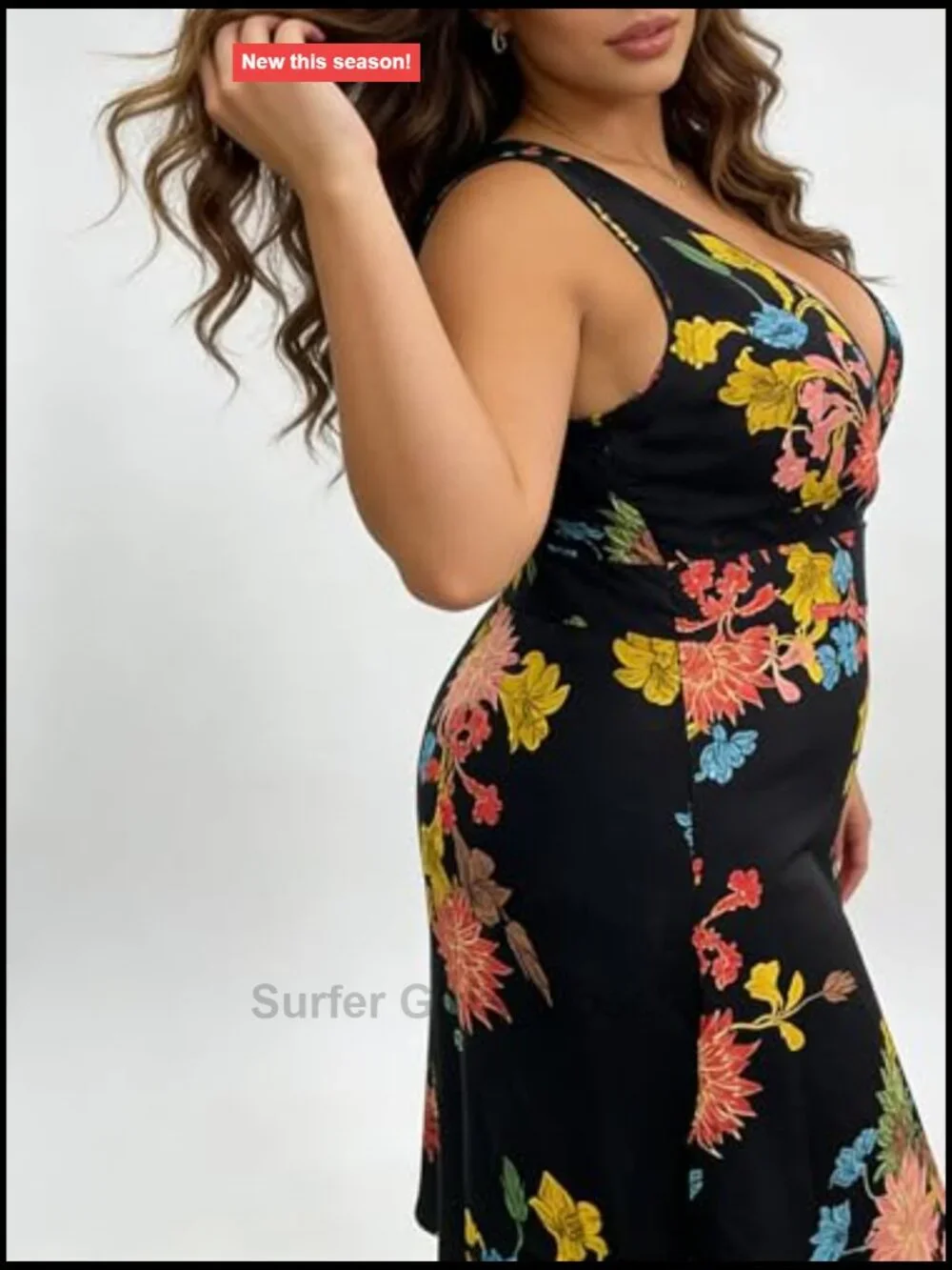 Vaimti Plus Size Floral Wrap Dress Sleeveless Knee Length Fit Flare